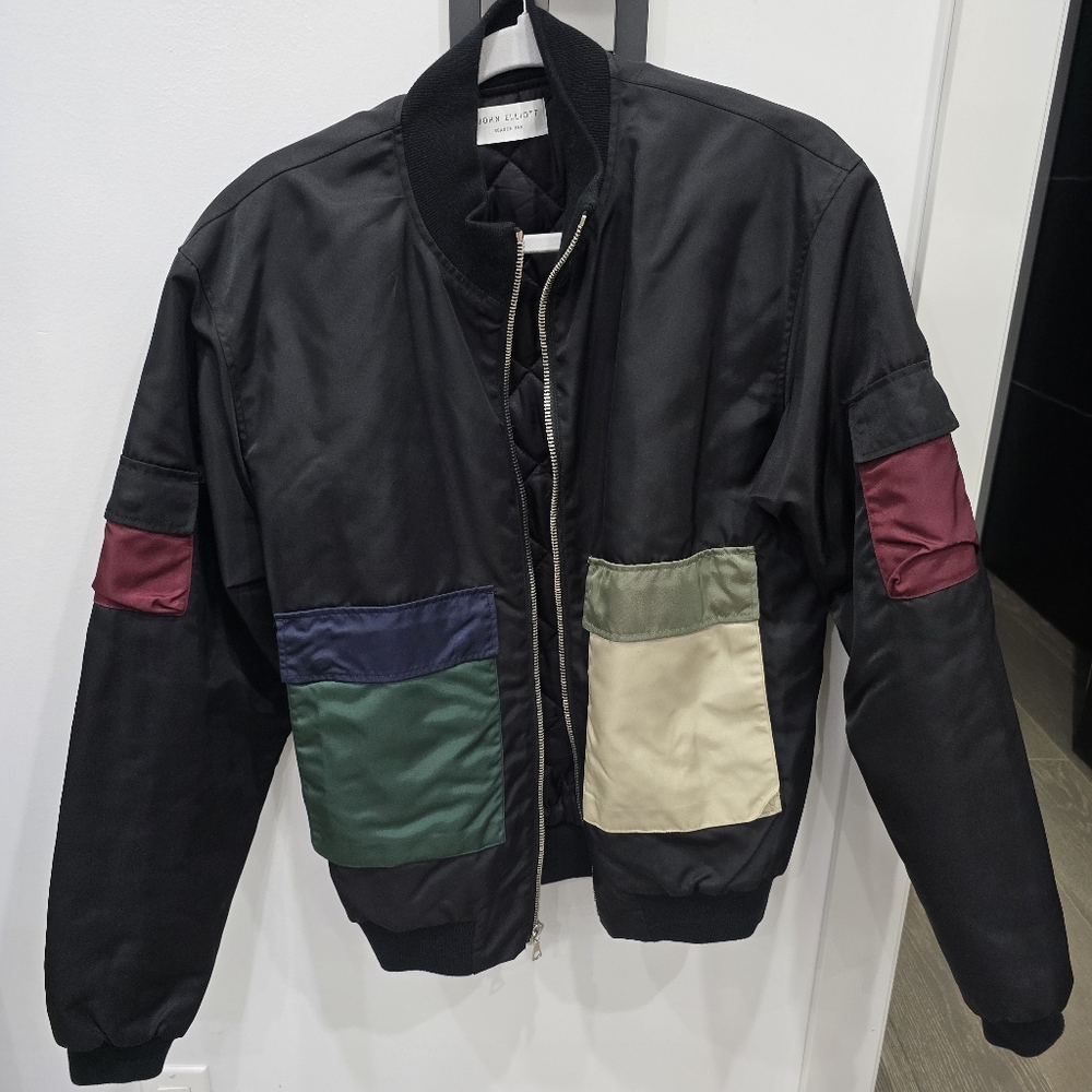 John Elliott Mock Flight Jacket Burgundy/black/green multi Men Sz Small